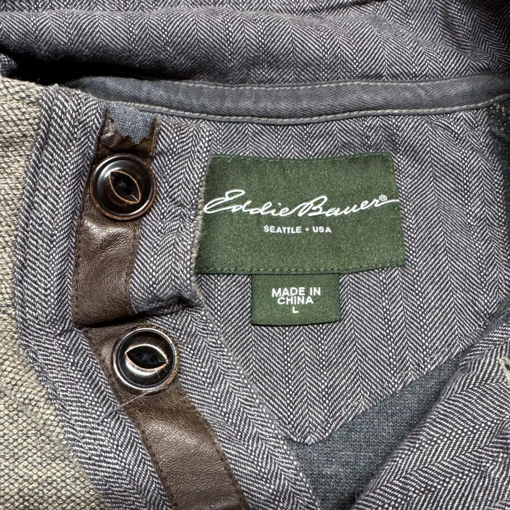 Eddie Bauer Mens Brown Textured Henley Pullover Mock Neck Sweater Size L